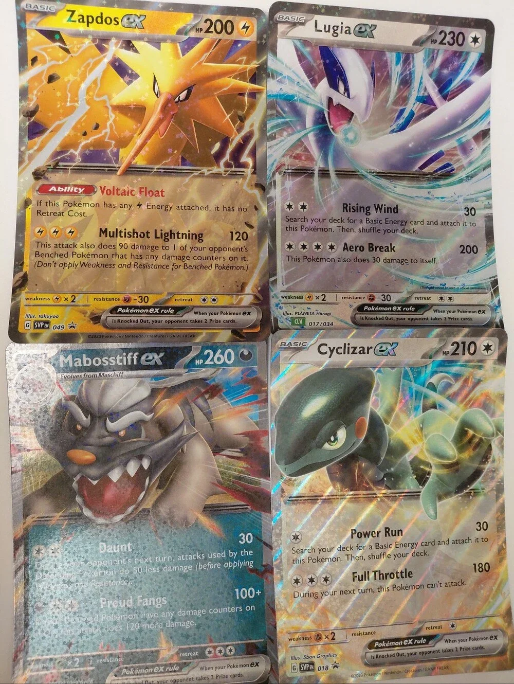 4 JUMBO Pokemon Card Lot - Zapdos, Mabosstiff, Cyclizar, And Lugia